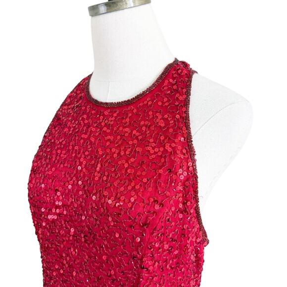 Vintage Laurence Kazar Red Sequin Full Length Dress Size S/M Racerback Crew Neck - Picture 2 of 10